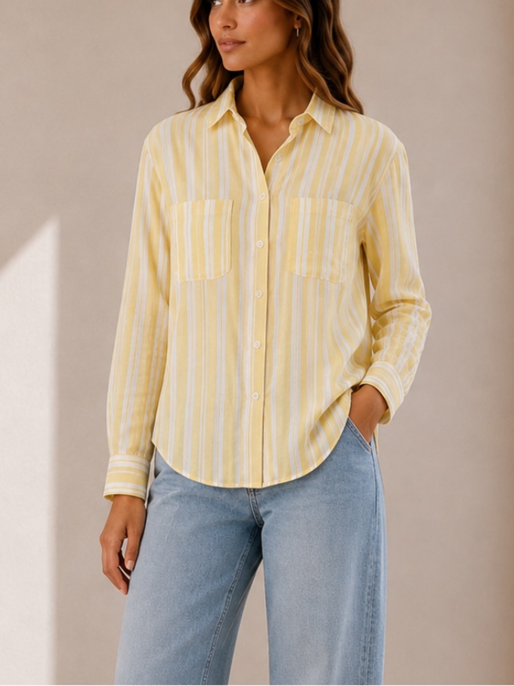 Abercrombie & Fitch Boyfriend Button Down Shirt Yellow Stripe Women’s Small